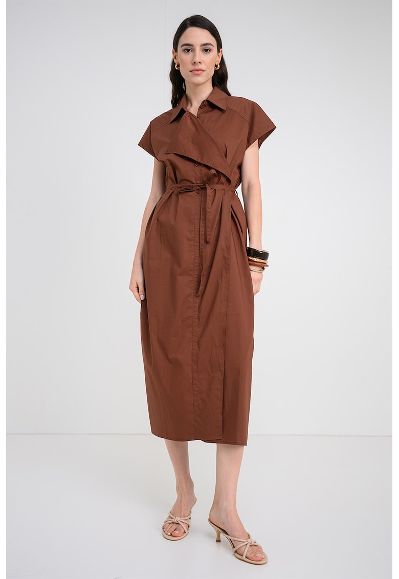 Rochie-camasa cu cordon in talie - Maro
