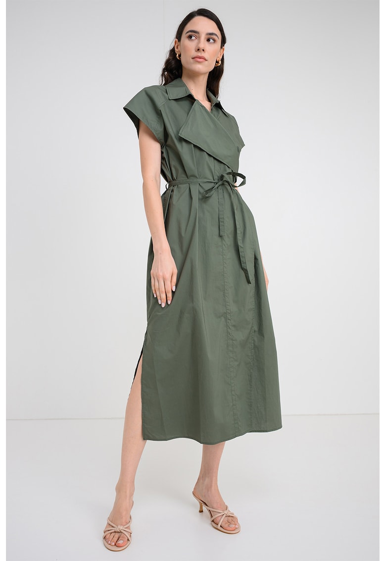 Rochie-camasa cu cordon in talie - Verde stins