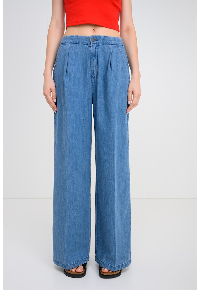 Pantaloni cu croiala ampla din material chambray cu buzunare oblice - Albastru deschis