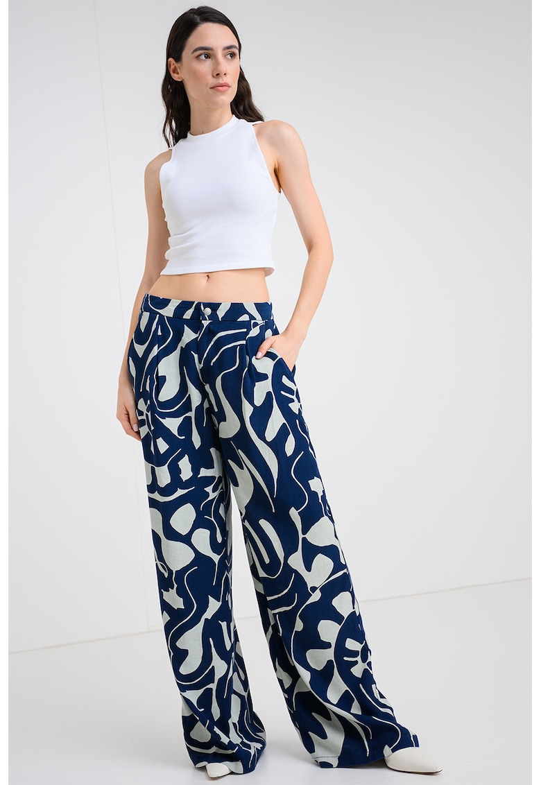 Pantaloni din lyocell cu croiala ampla si model abstract - Albastru indigo/Albastru glaciar