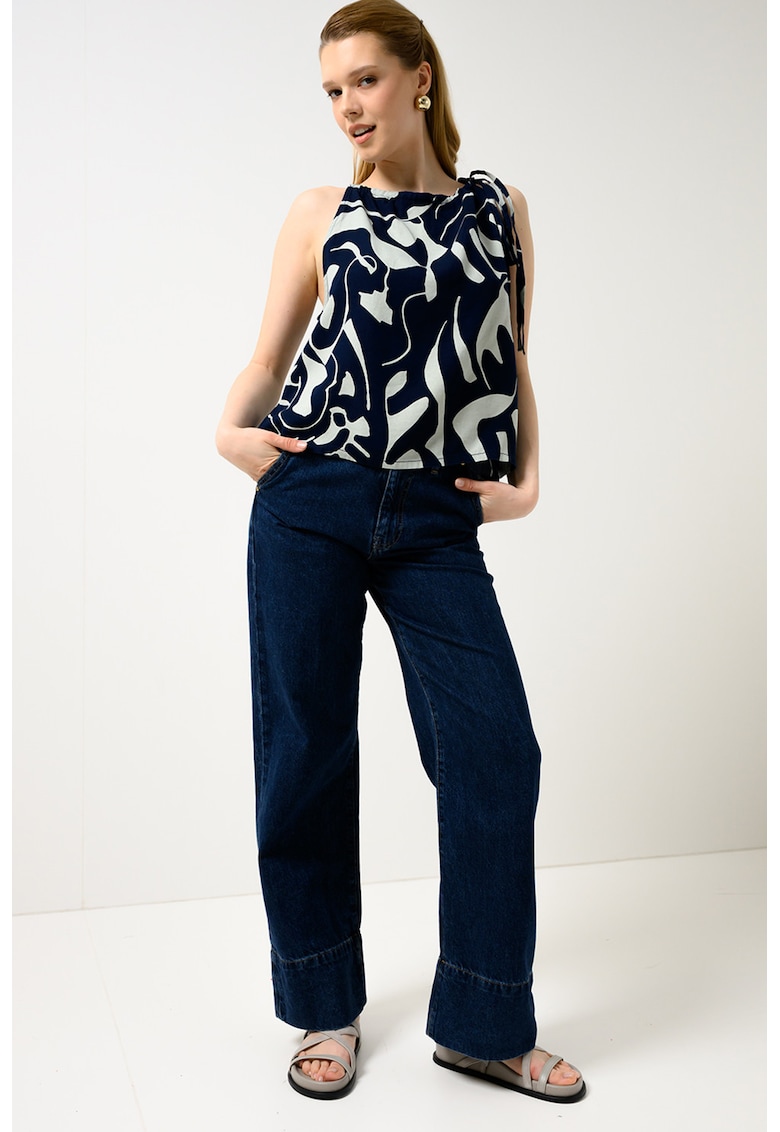 Bluza lejera cu model abstract - fara maneci - Albastru inchis/Albastru pal