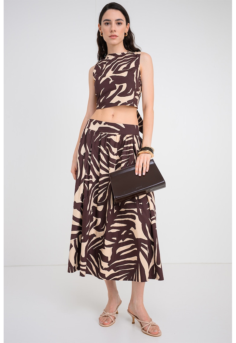 Bluza crop cu imprimeu grafic - Maro/Crem