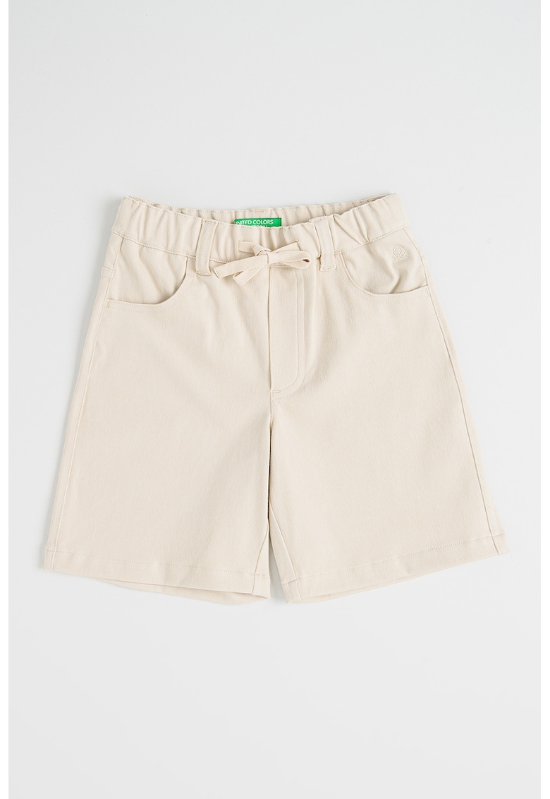 Pantaloni scurti din amestec de bumbac cu talie ajustabila - Crem