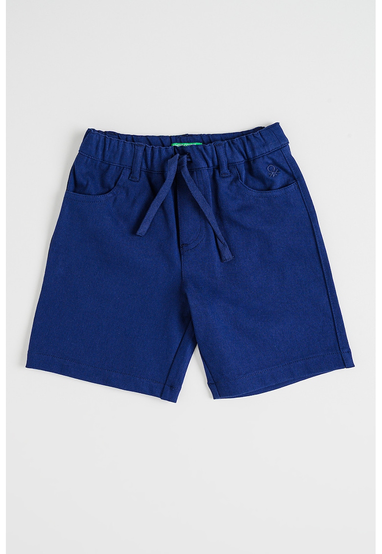 Pantaloni scurti din amestec de bumbac cu model uni si snur de ajustare - Albastru ultramarin