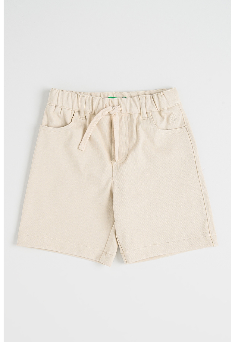 Pantaloni scurti din amestec de bumbac cu model uni si snur de ajustare - Bej deschis