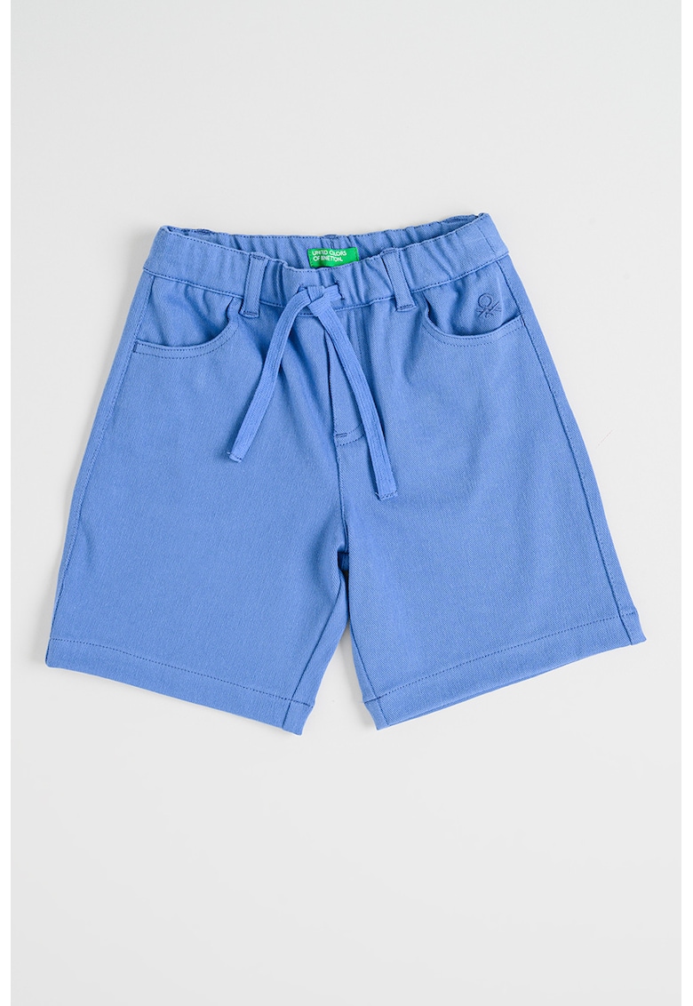 Pantaloni scurti din amestec de bumbac cu model uni si snur de ajustare - Albastru indigo