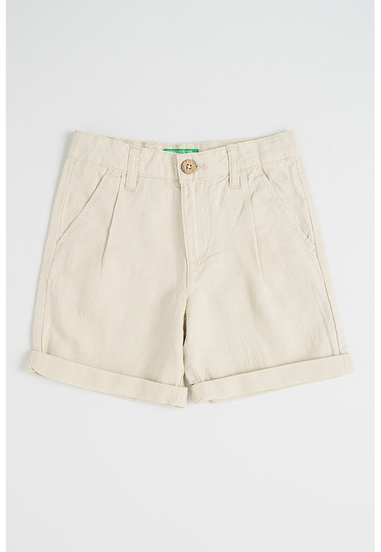 Pantaloni scurti din amestec de in cu buzunare - Bej deschis