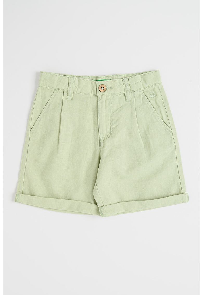 Pantaloni scurti din amestec de in cu buzunare - Verde pal