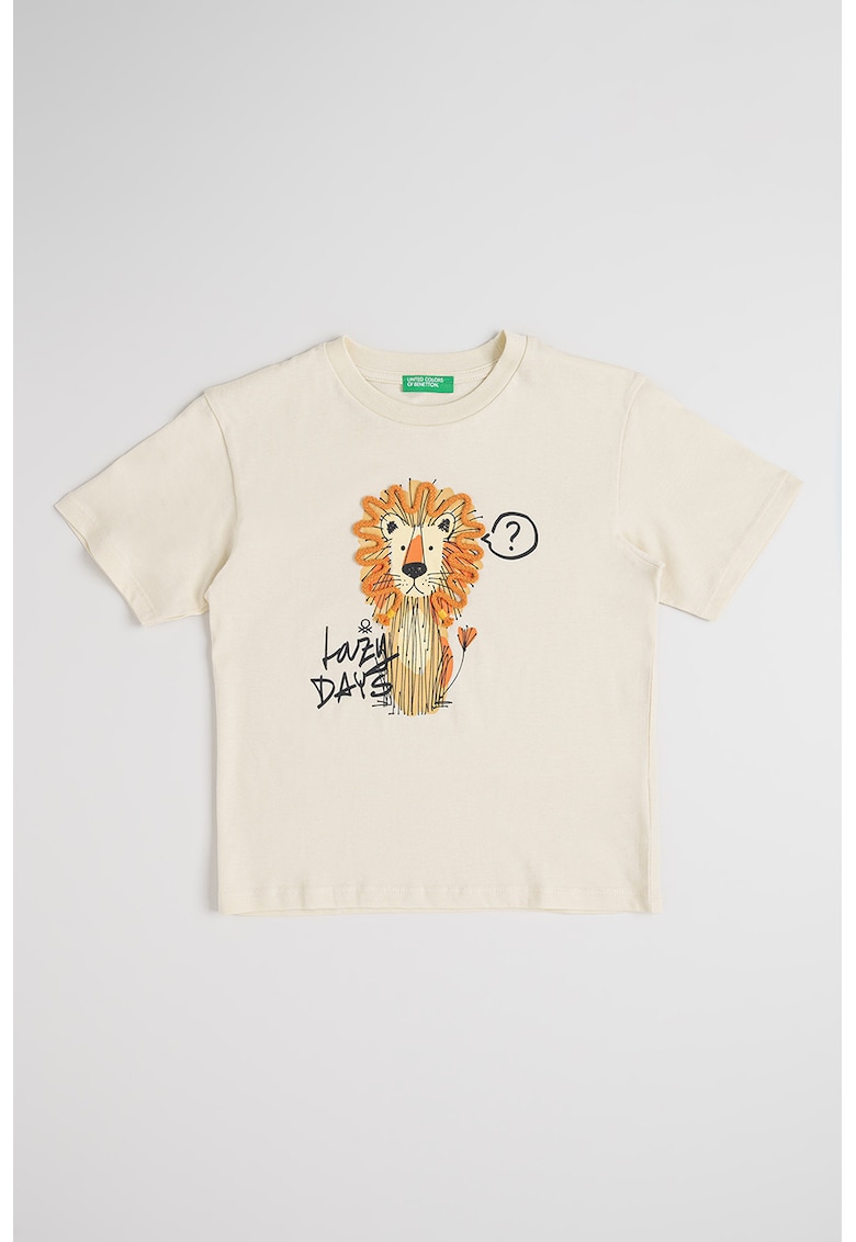 Tricou din bumbac cu imprimeu - Alb fildes