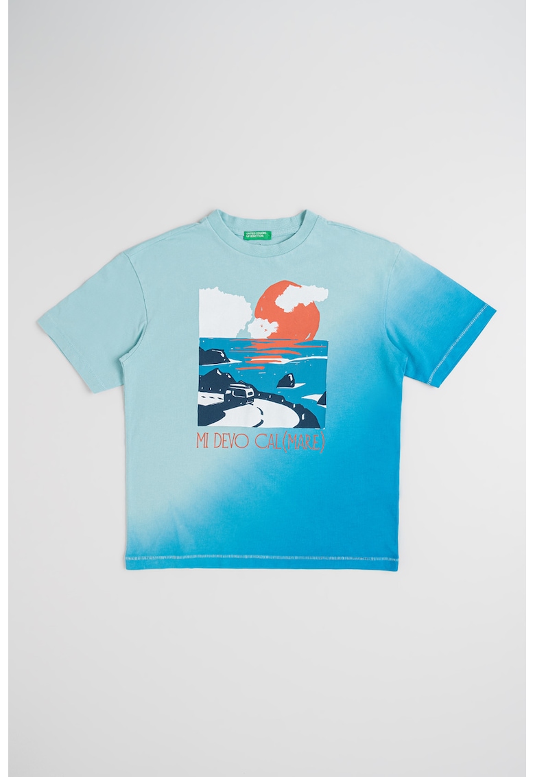 Tricou din bumbac cu model tie-dye - Albastru deschis