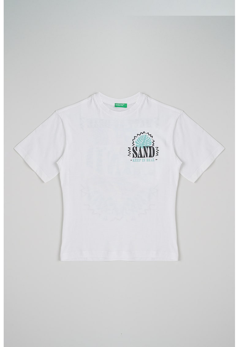 Tricou din bumbac cu imprimeu - Alb/Albastru aquamarin