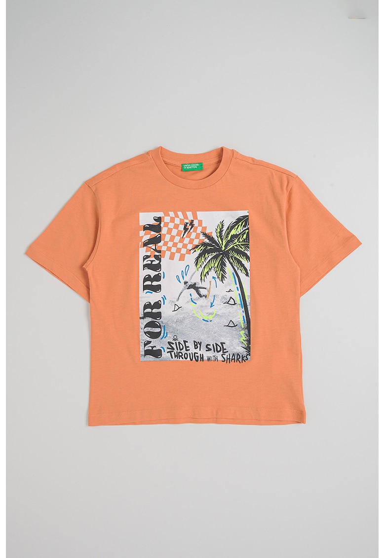 Tricou din bumbac cu imprimeu - Portocaliu inchis