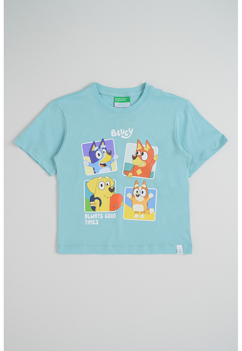 Tricou cu decolteu la baza gatului - Albastru aquamarin