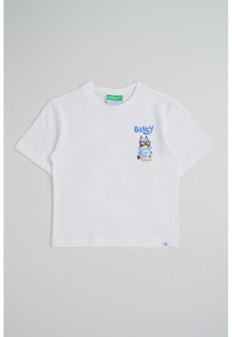 Tricou cu decolteu la baza gatului - Alb/Albastru