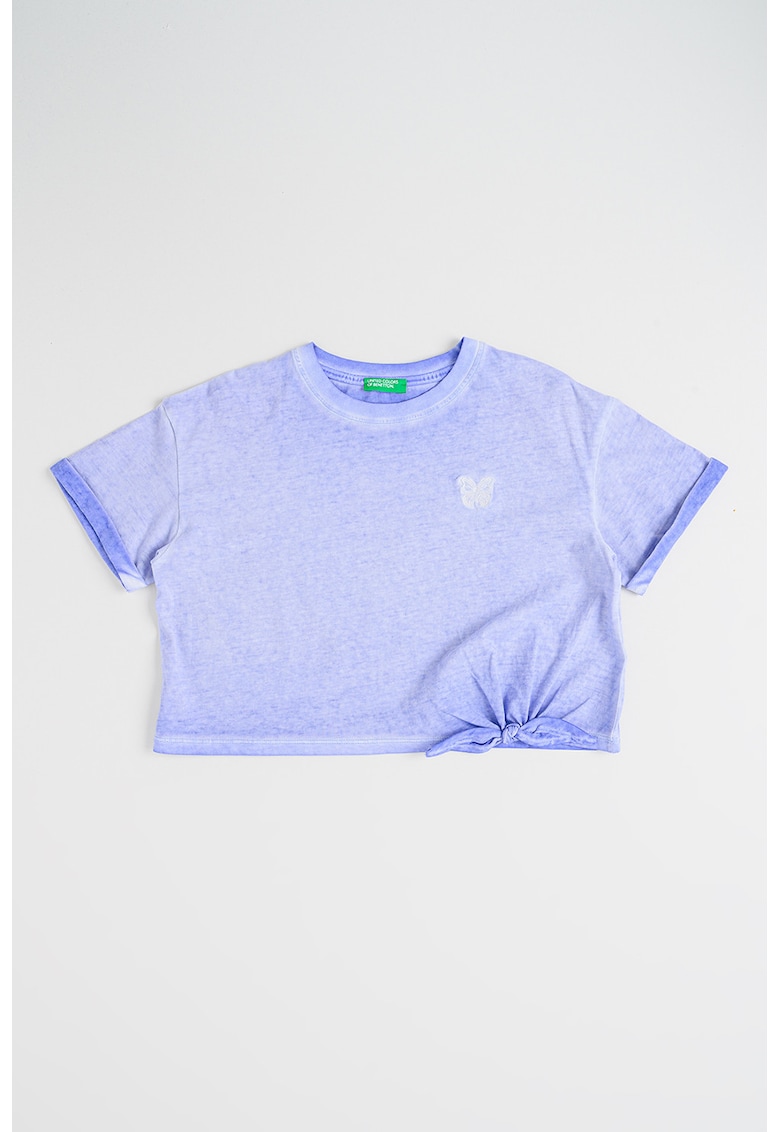 Tricou crop cu imprimeu - Albastru azur