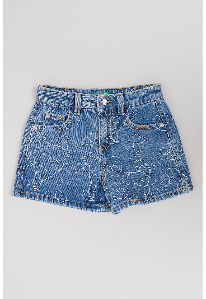Blugi scurti cu model floral - Albastru deschis