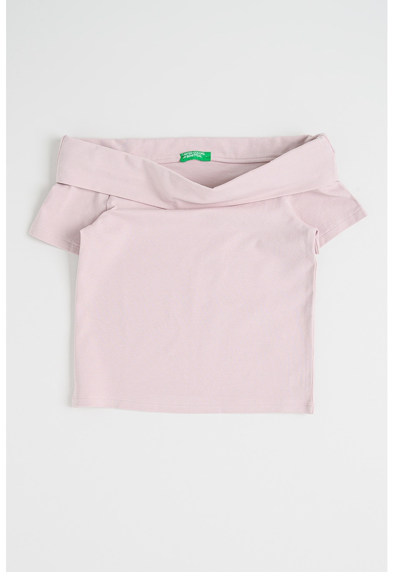 Tricou cu decolteu pe un umar si model uni - Roz prafuit