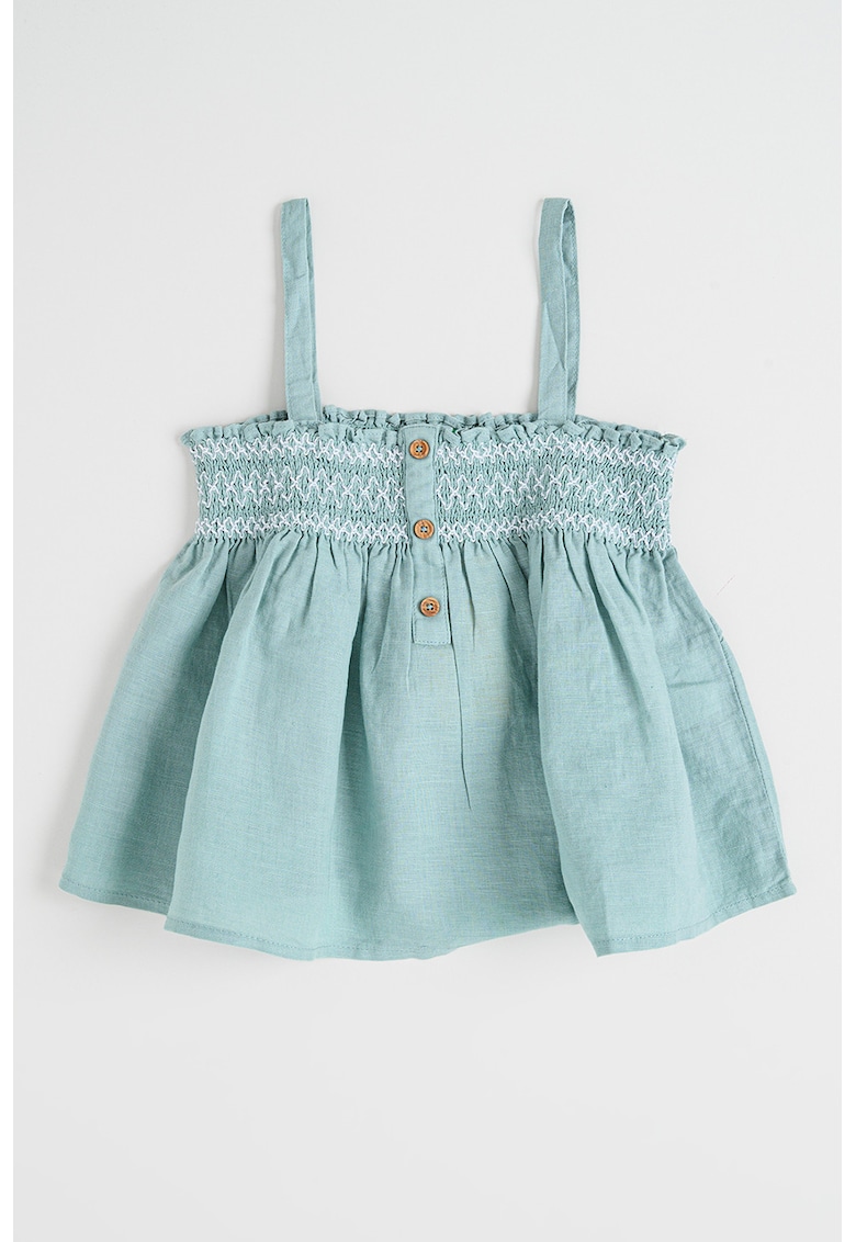 Top din amestec de in cu garnitura cu insertie elastica - Verde deschis