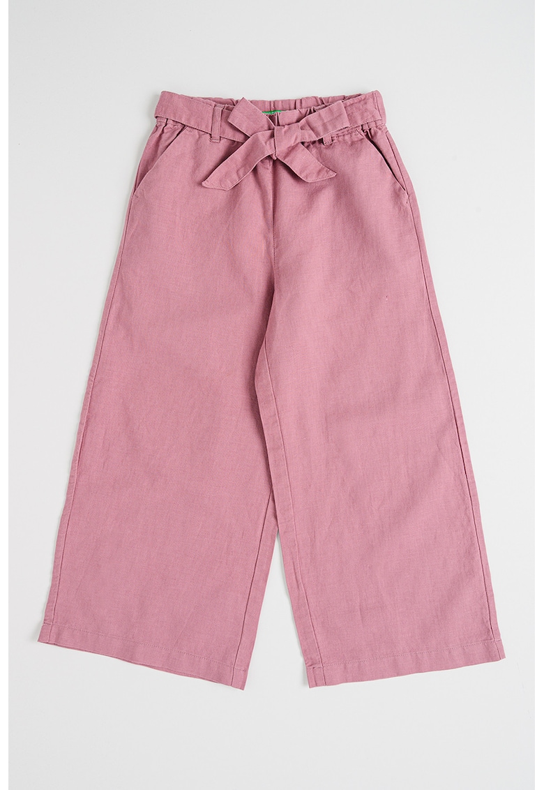 Pantaloni din amestec de in cu croiala ampla - Rosu capsuna