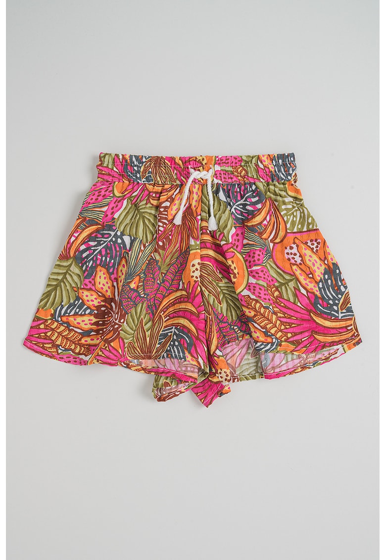 Pantaloni scurti cu talie medie si model floral - Multicolor