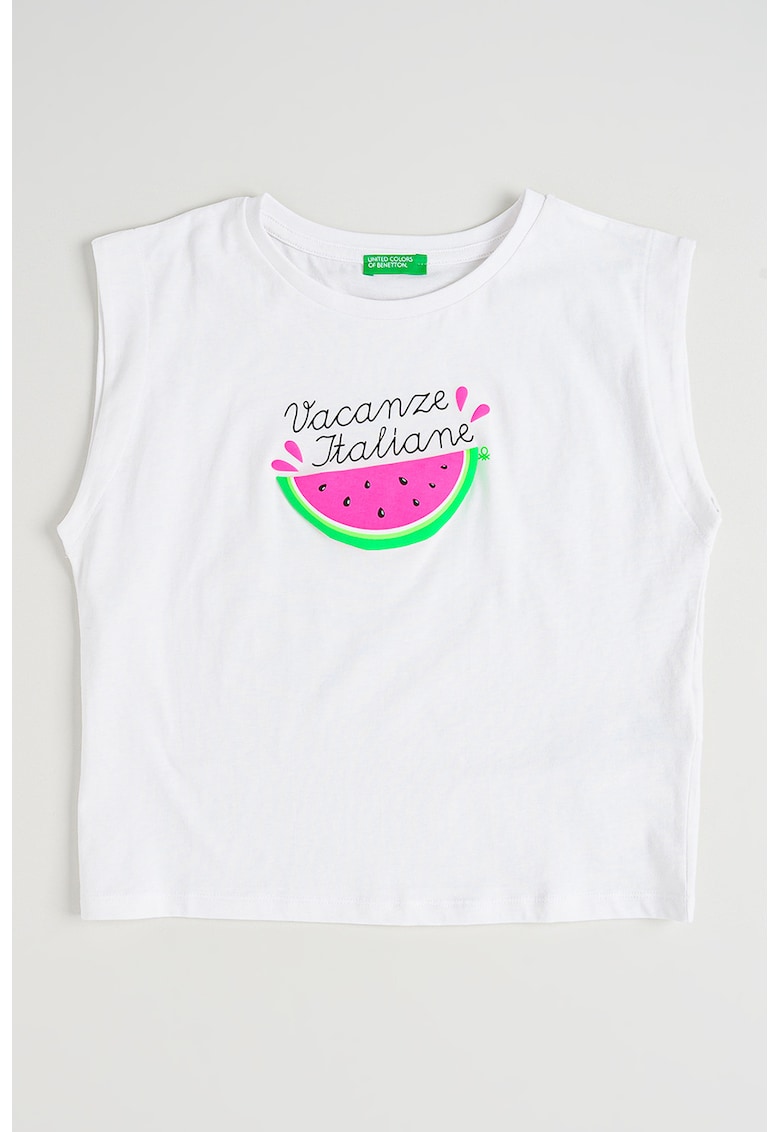 Tricou cu imprimeu grafic - fara maneci - Alb optic