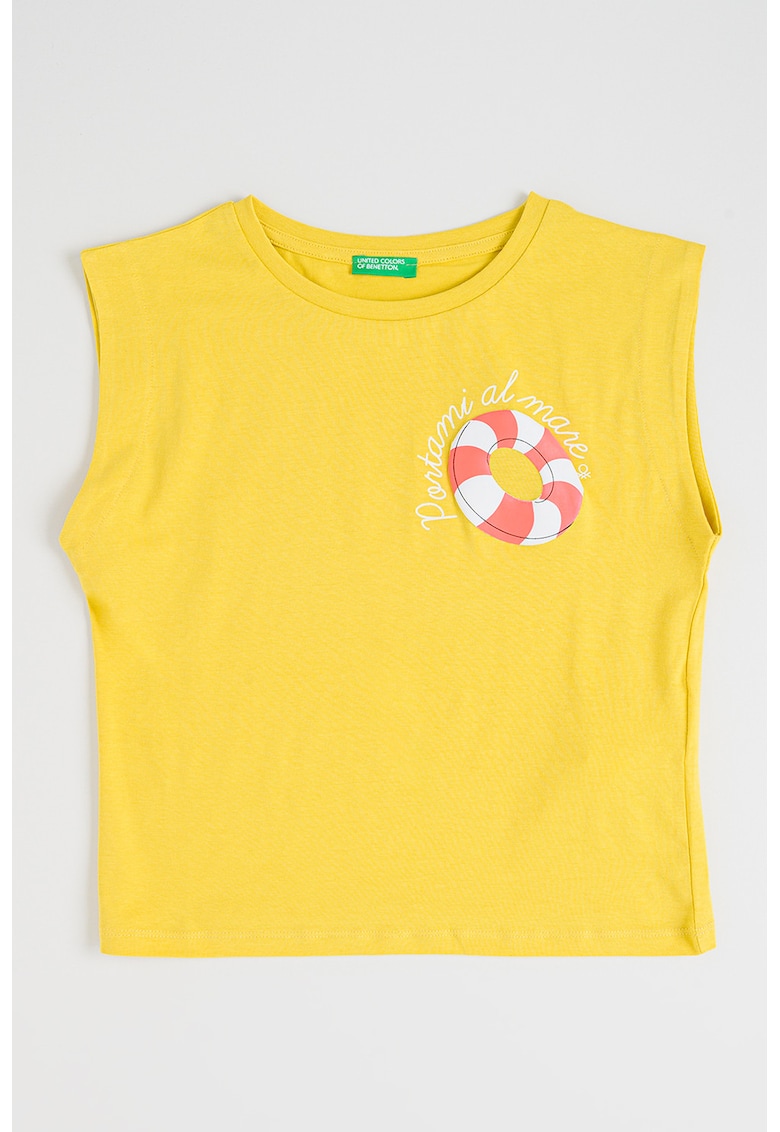 Tricou cu imprimeu grafic - fara maneci - Galben mustar