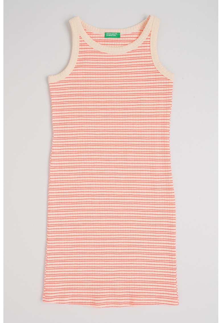 Rochie cambrata si texturata cu decolteu rotund - Roz/Crem