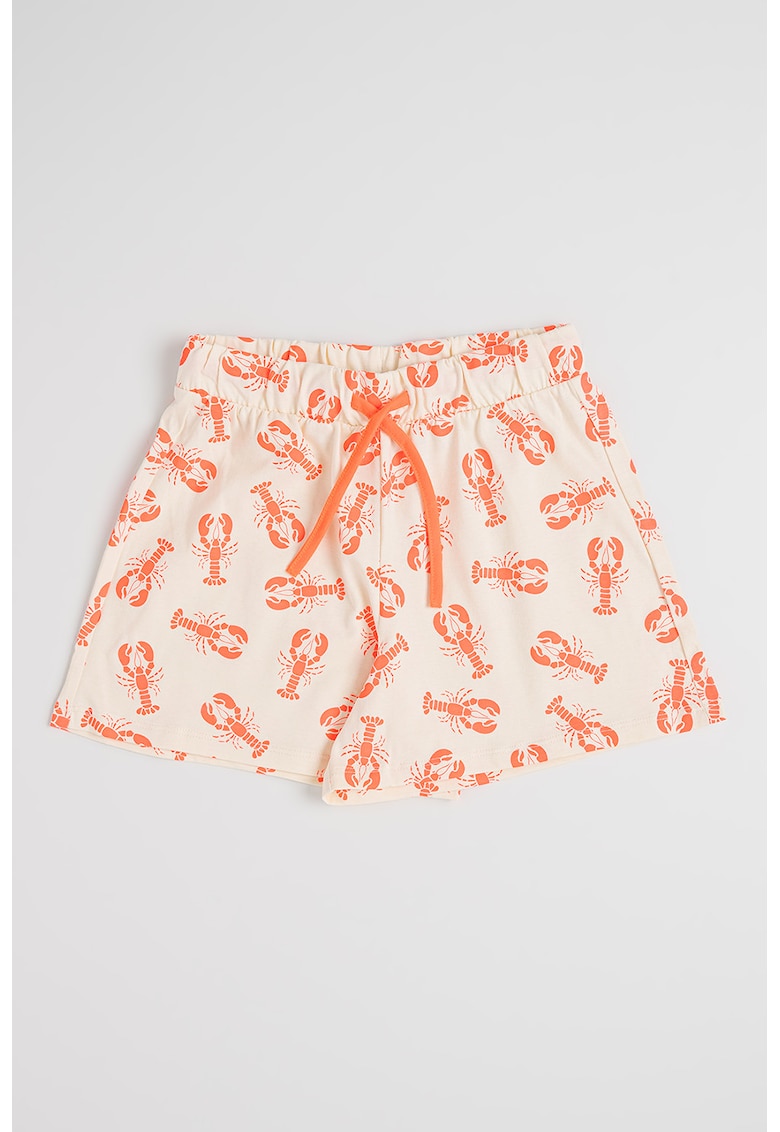 Pantaloni scurti din bumbac cu imprimeu - Portocaliu neon/Crem