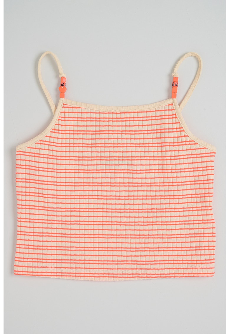 Top cu margele si dungi - Portocaliu neon/Bej deschis