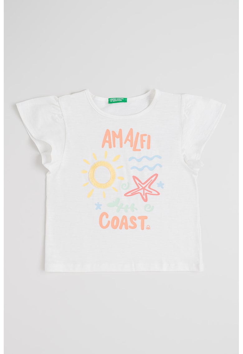 Tricou din bumbac cu maneci cu volane - Alb