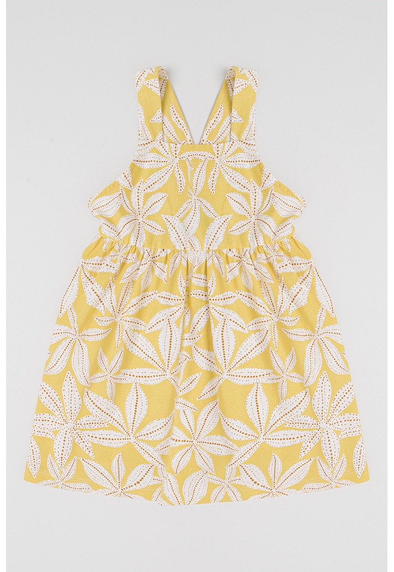 Rochie evazata cu model floral - Alb/Galben