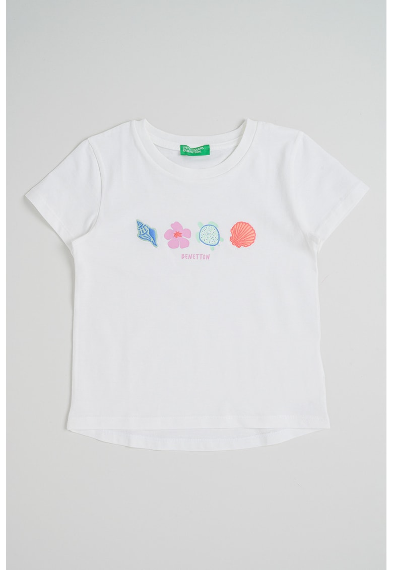Tricou din bumbac cu broderie pe piept - Alb