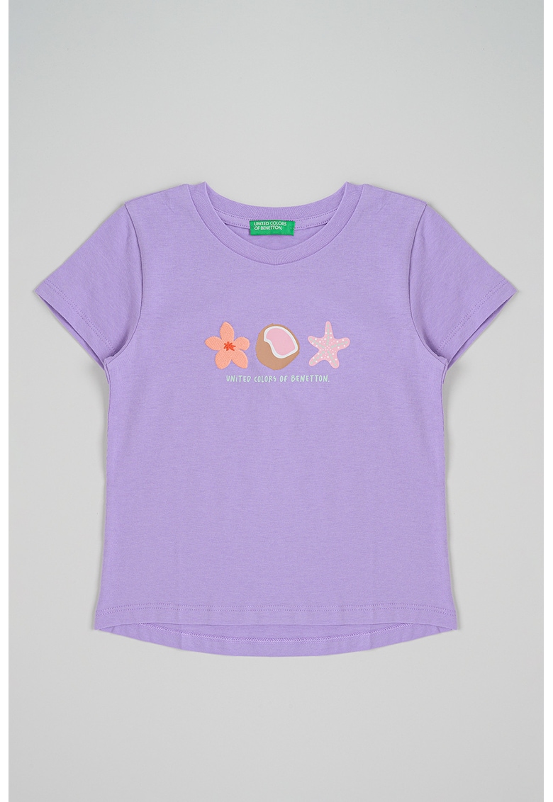 Tricou din bumbac cu broderie pe piept - Lila