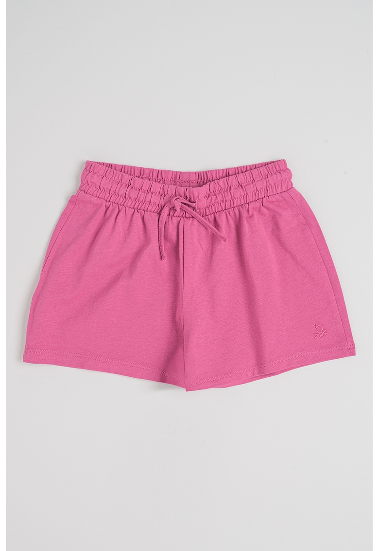 Pantaloni scurti cu snur si logo brodat - Roz orhidee