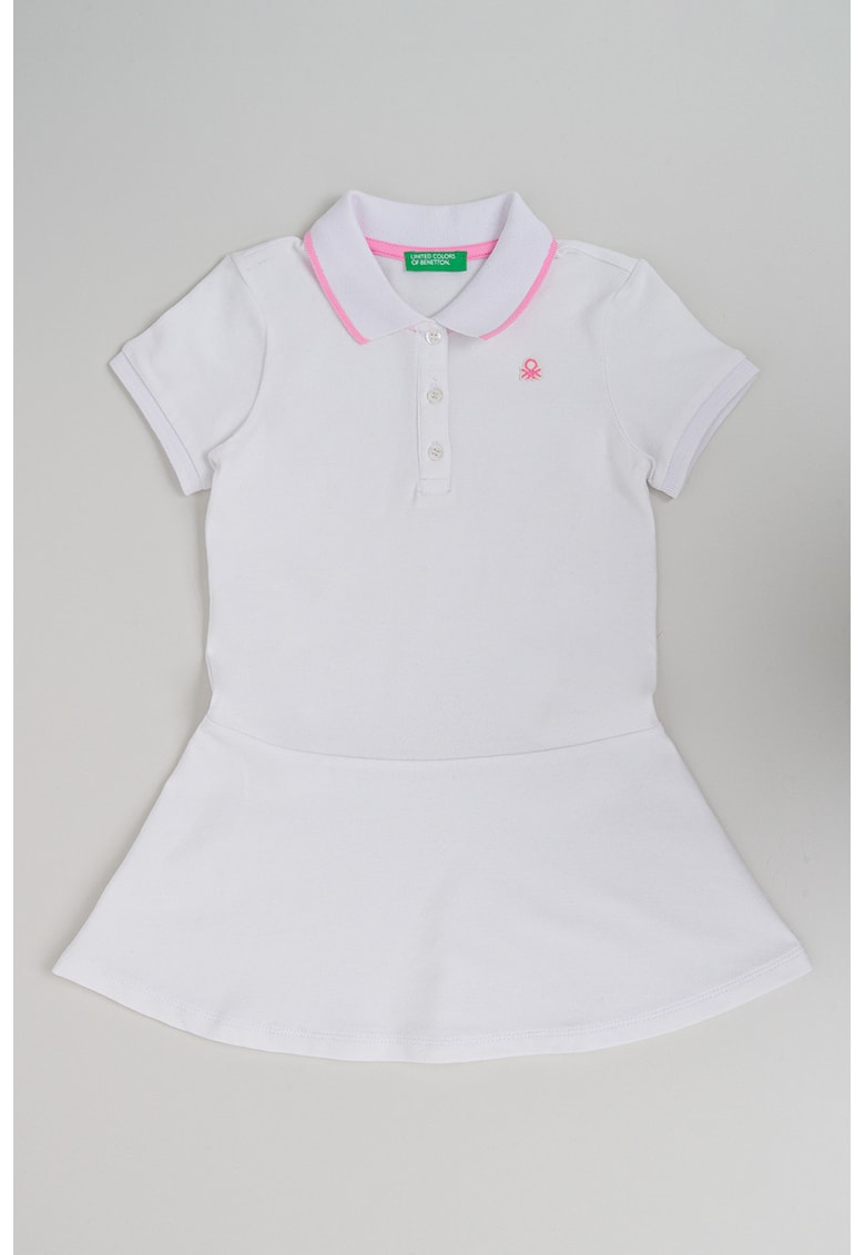Rochie polo cu fenta cu nasturi - Alb/Roz