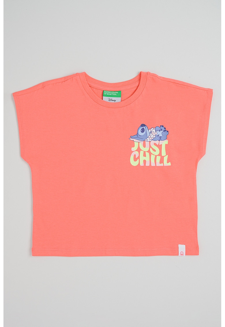 Tricou lejer cu imprimeu Stitch - Coral