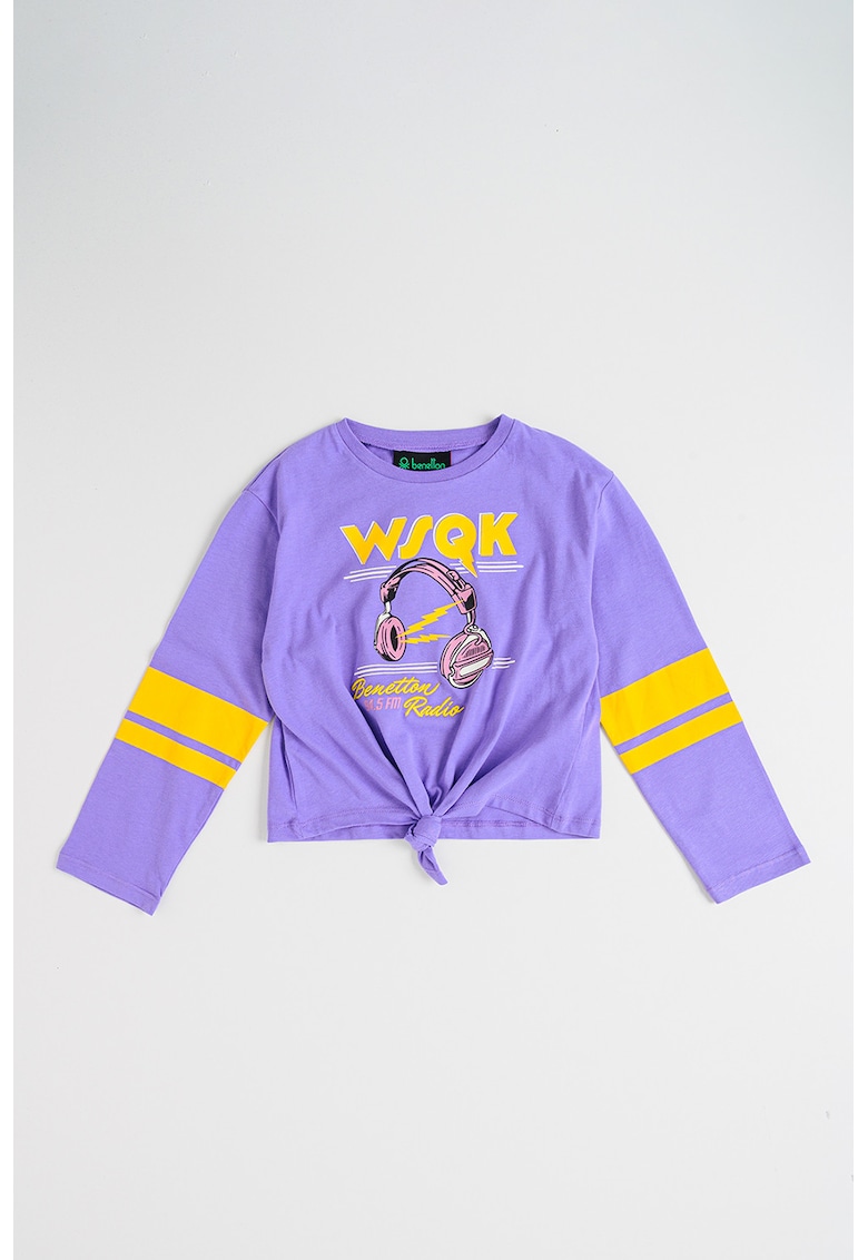 Bluza cu imprimeu cu tematica Stranger Things si detaliu nod - Violet deschis/Galben sofran