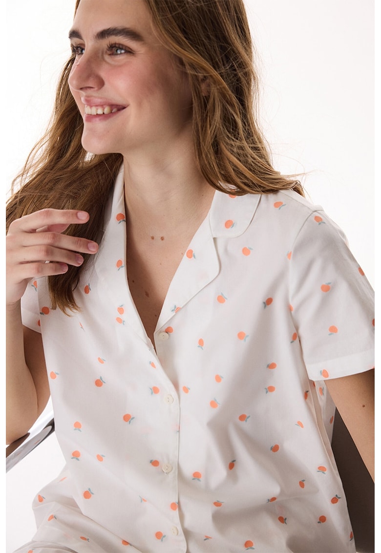 Pijama lunga cu model si revere decupate - Alb murdar