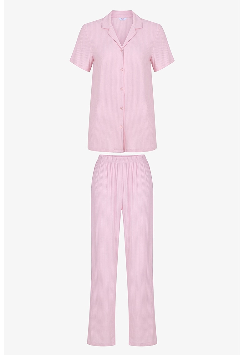 Pijama cu nasturi si maneci cazute - Roz deschis