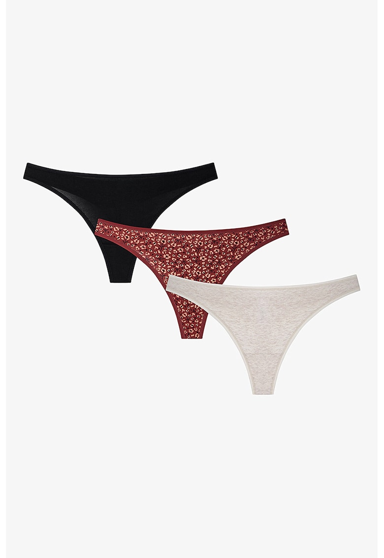 Set de chiloti tanga cu model uni - 3 perechi - Multicolor