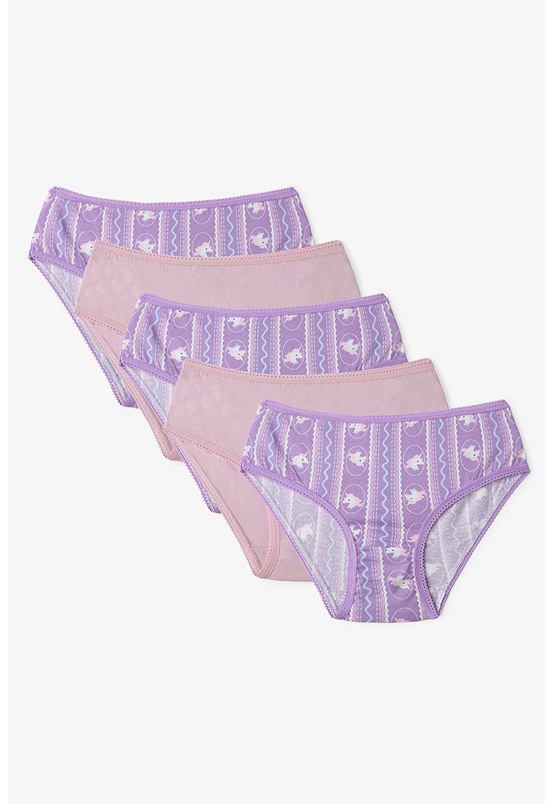 Set de chiloti din bumbac cu imprimeu - 5 perechi - Violet/Roz fumuriu