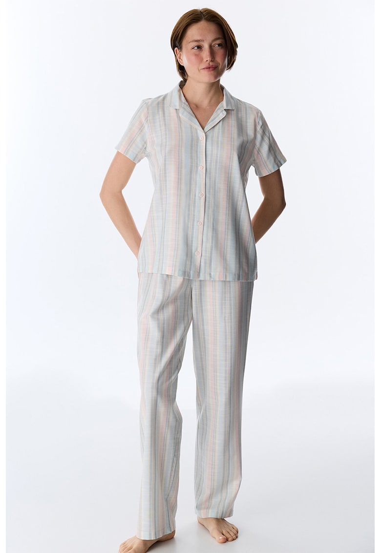 Pijama cu nasturi si imprimeu cu model in dungi - Roz deschis/Gri antichizat/Albastru deschis