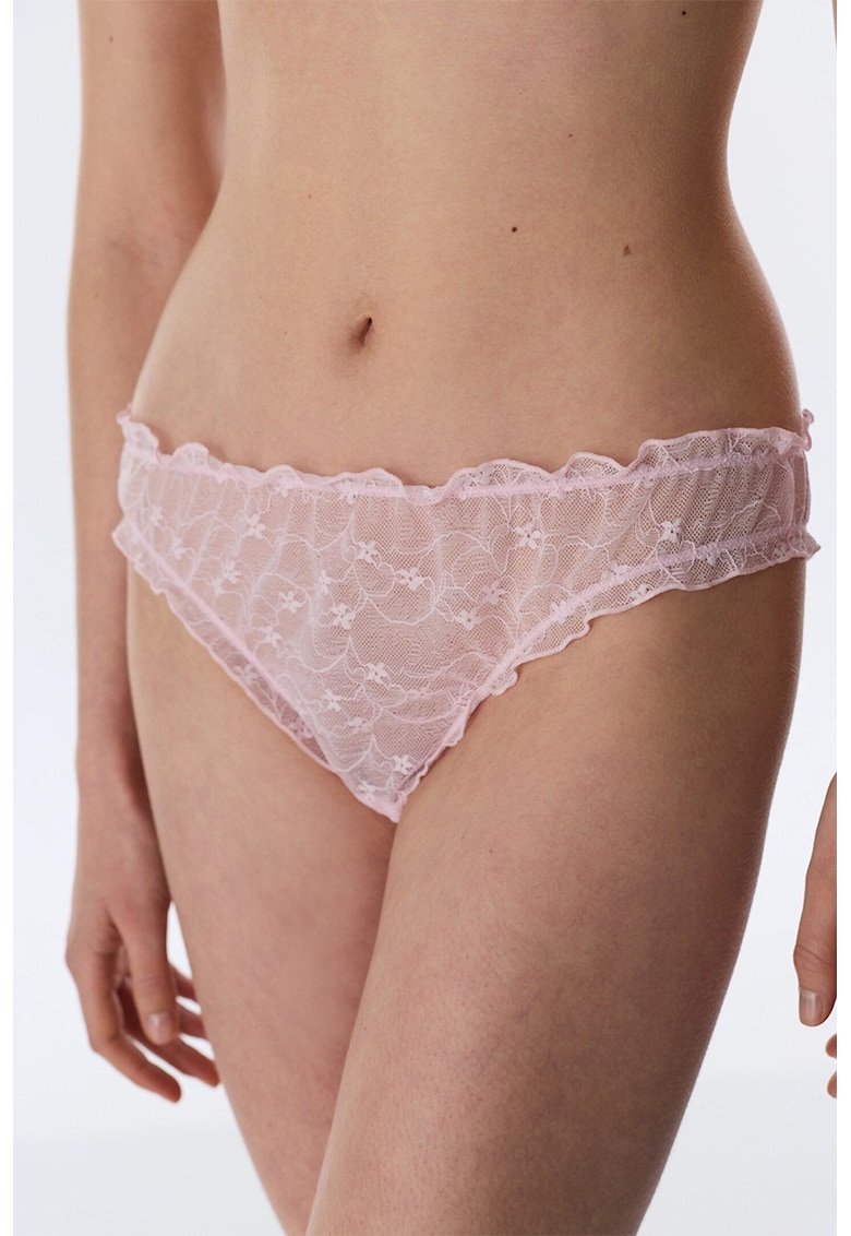 Chiloti din dantela cu broderii florale - Roz pal