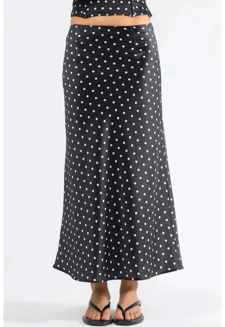 Fusta maxi - model cu buline - negru - satin