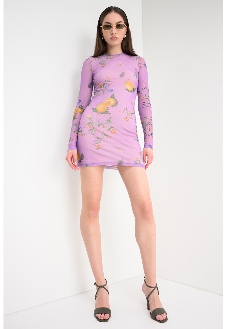 Rochie cambrata cu imprimeu cu fructe - Verde/Galben/Lila