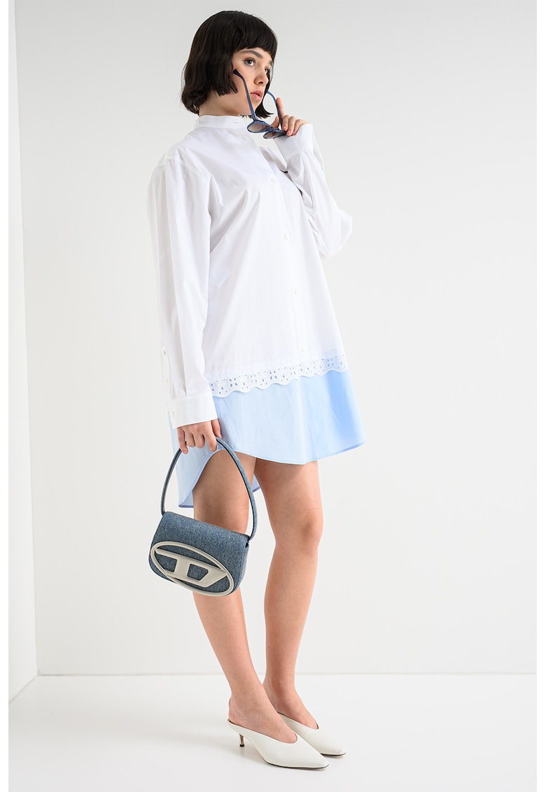 Rochie-camasa lejera din bumbac - Alb/Albastru deschis