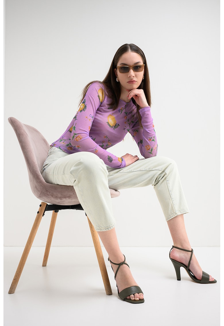 Bluza semitransparenta cu imprimeu - Verde/Galben/Lila