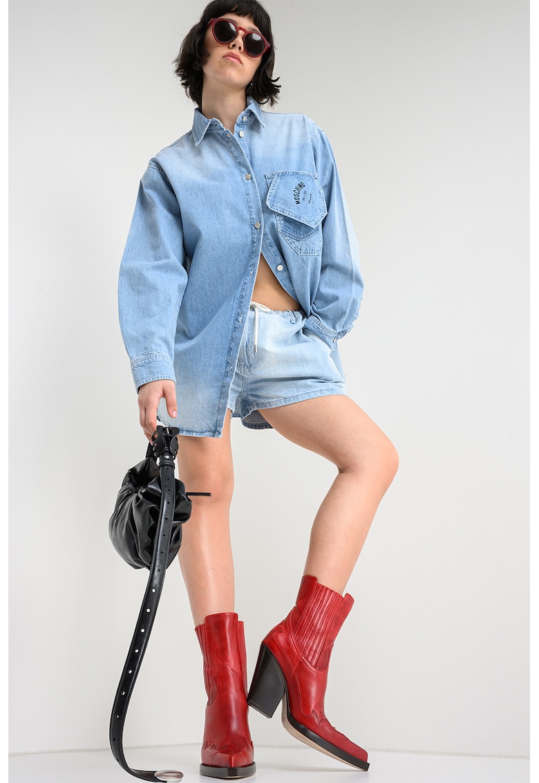Jacheta-camasa din denim cu maneci cazute - Albastru pastel