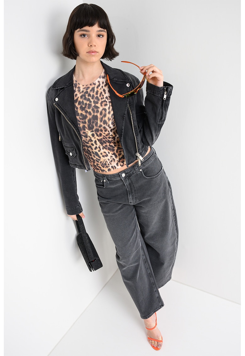 Jacheta crop de denim - Negru stins