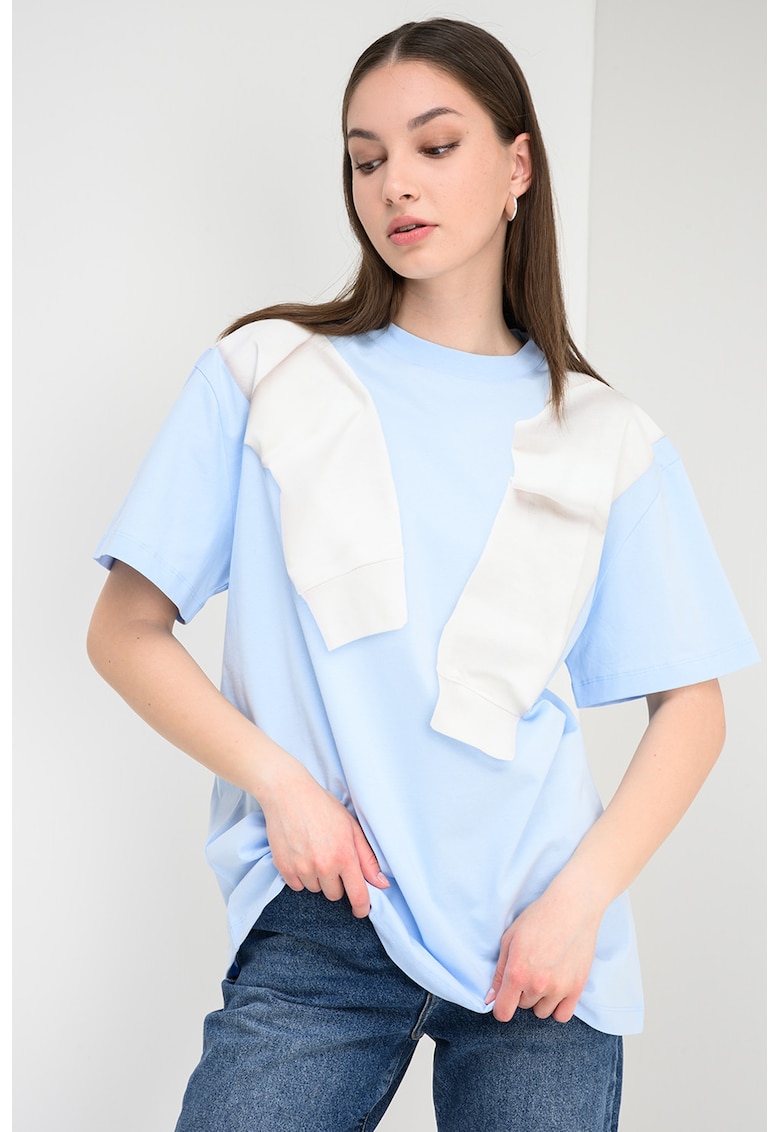 Tricou supradimensionat din bumbac - Gri deschis/Albastru deschis
